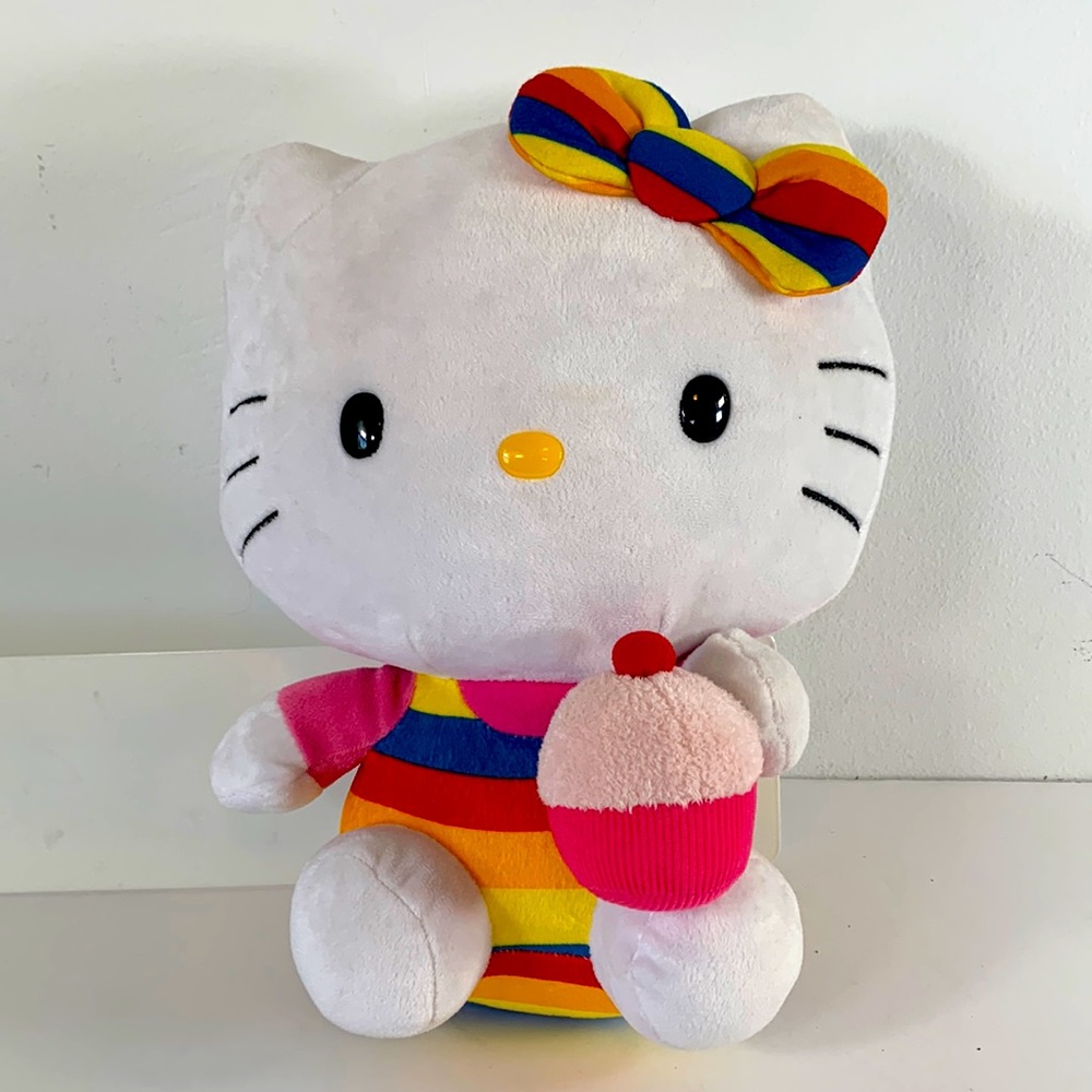 Ty 2014 Hello Kitty Cupcake Bow Beanie Baby Colorful Animal Plush Stuffed Toy